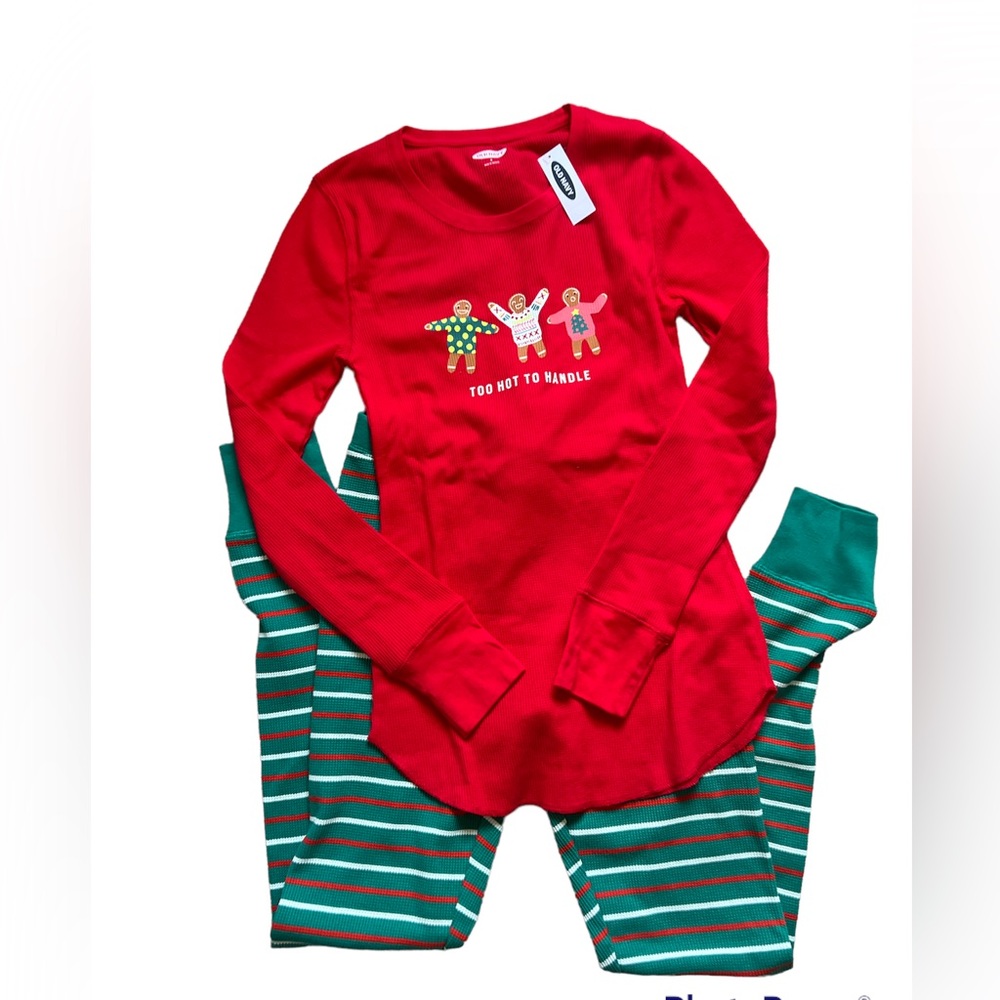 Old Navy Gingerbread man Top & Striped bottoms Pajamas Small